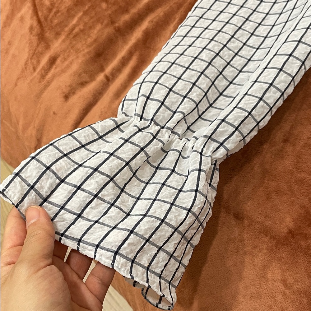White Checkered Ruffle Blouse - image 5